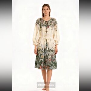 Mes Demoiselles Paris beige floral print cotton dress